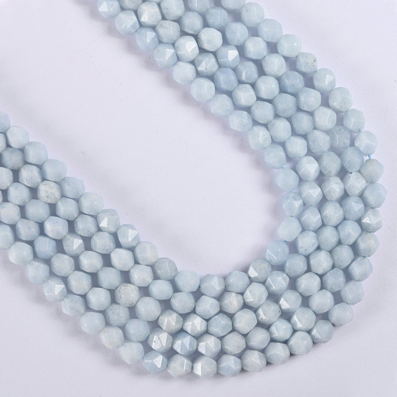 Aquamarine Star Cut Faceted Loose Beads 8mm - 15" Strand
