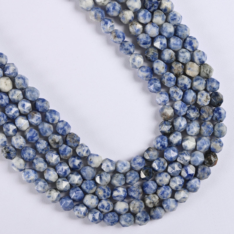 Blue Spot Jasper Star Cut Faceted Loose Beads 8mm - 15" Strand