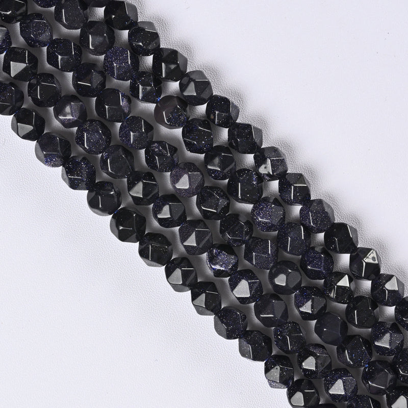 Blue Sandstone / Blue Goldstone Star Cut Faceted Loose Beads 8mm - 15" Strand
