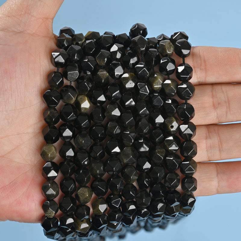 Gold Sheen Obsidian / Golden Obsidian Star Cut Faceted Loose Beads 8mm - 15" Strand