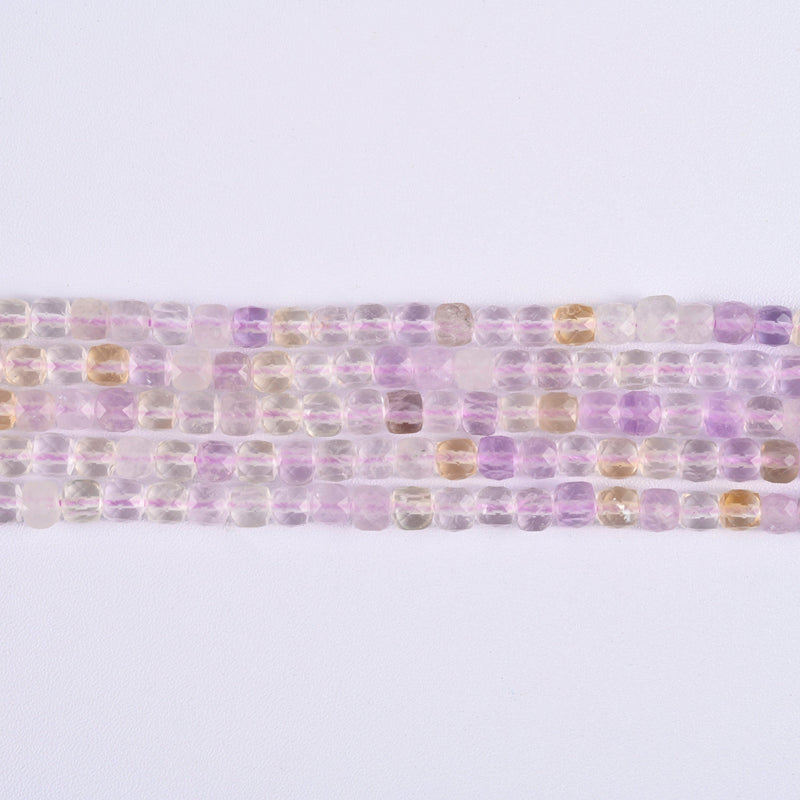 Ametrine Faceted Square Cube Diamond Cut Loose Beads 4mm - 15" Strand