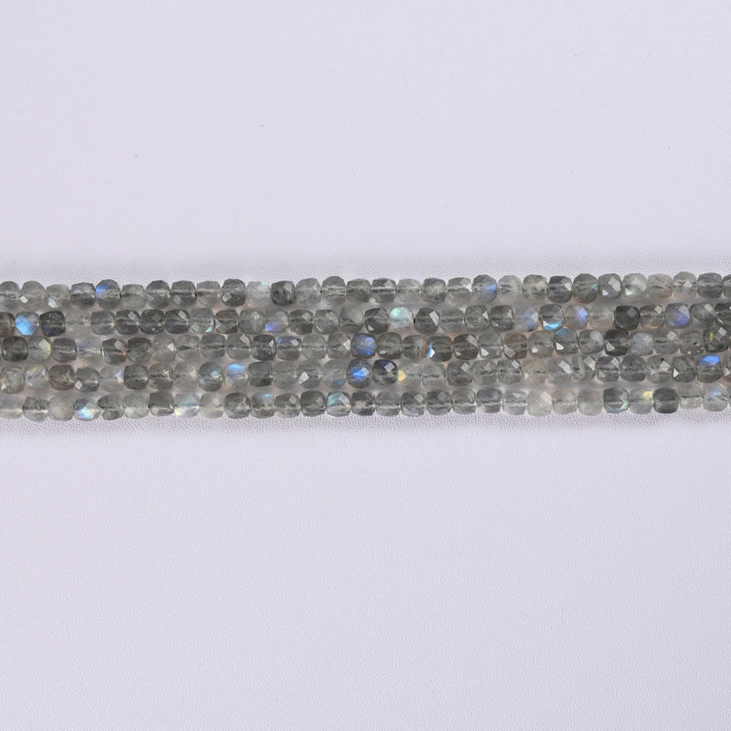 Labradorite Faceted Square Cube Diamond Cut Loose Beads 4mm - 15" Strand