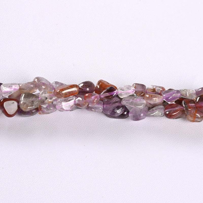 Auralite-23 / Red Cap Amethyst Smooth Pebble Nugget Loose Beads 6-8mm - 15.5" Strand