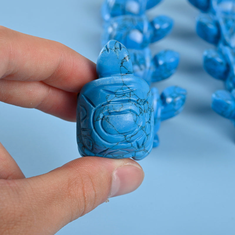 Carved Tortoise Crystal Figurine, 1.5 inch Blue Turquoise Howlite Turtle Gemstone, Crystal Decor, Blue Howlite.