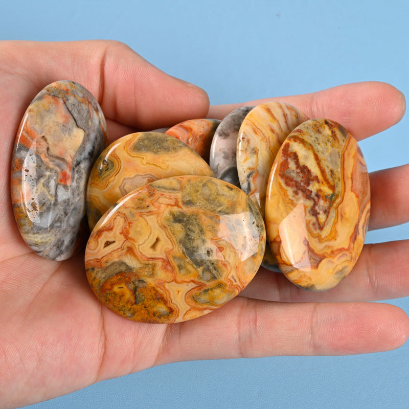 Worry Stone Crystal, Crazy Agate Worry Stone Gemstone, Carved Crystal Palm Stone.
