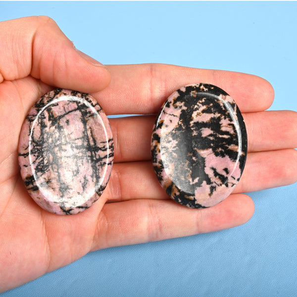 Worry Stone Crystal, Rhodonite Worry Stone Gemstone, Carved Crystal Palm Stone.