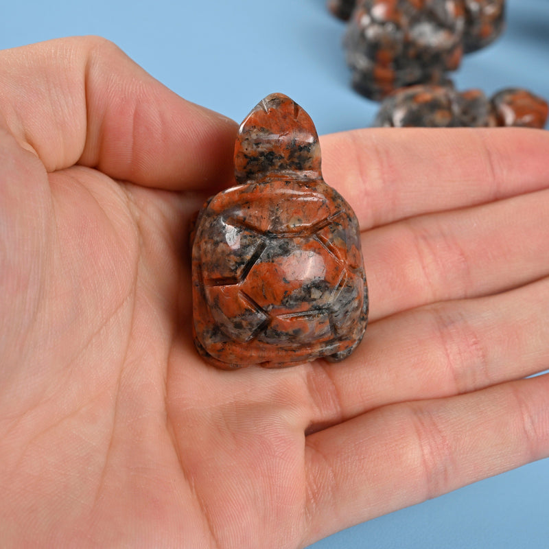 Carved Tortoise Crystal Figurine, 1.5 inch, 2 inch Natural Red Labradorite Turtle Gemstone