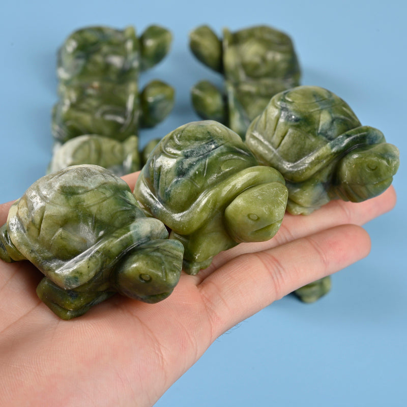 Carved Tortoise Crystal Figurine, 2 inch Natural South Jade Turtle Gemstone, Crystal Decor, South Green Jade.