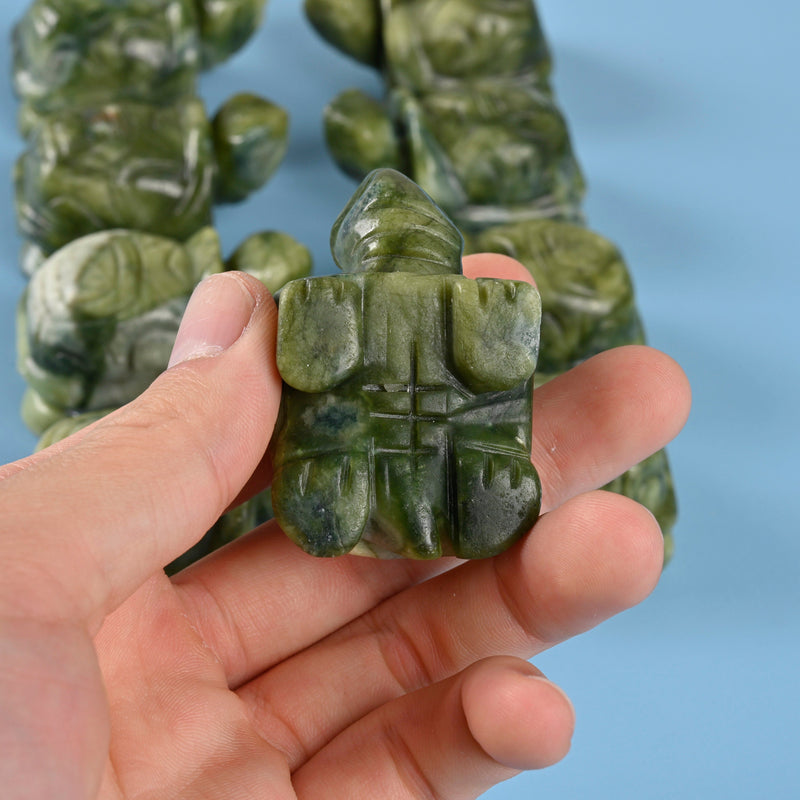 Carved Tortoise Crystal Figurine, 2 inch Natural South Jade Turtle Gemstone, Crystal Decor, South Green Jade.