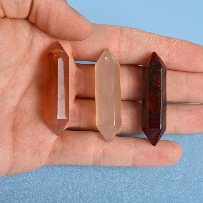 Drilled Hole Crystal Point Gemstone, Carnelian Double Terminated Points Crystal, Hexagonal Crystal Pendant Necklace Charm.