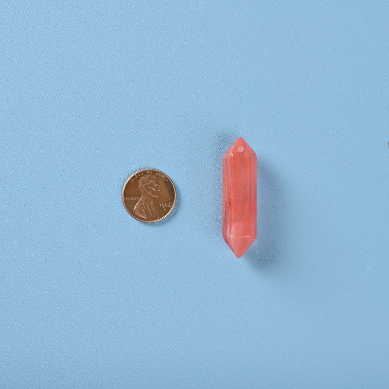 Drilled Hole Crystal Point Gemstone, Cherry Quartz Double Terminated Points Crystal, Hexagonal Crystal Pendant Necklace Charm.