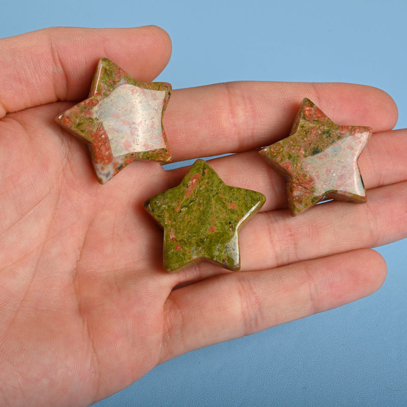 Carved Star Gemstone Crystal, Unakite Star Crystal Carving, 30mm Star Figurine, Pocket Stone.