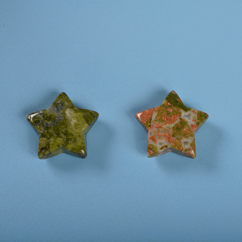 Carved Star Gemstone Crystal, Unakite Star Crystal Carving, 30mm Star Figurine, Pocket Stone.