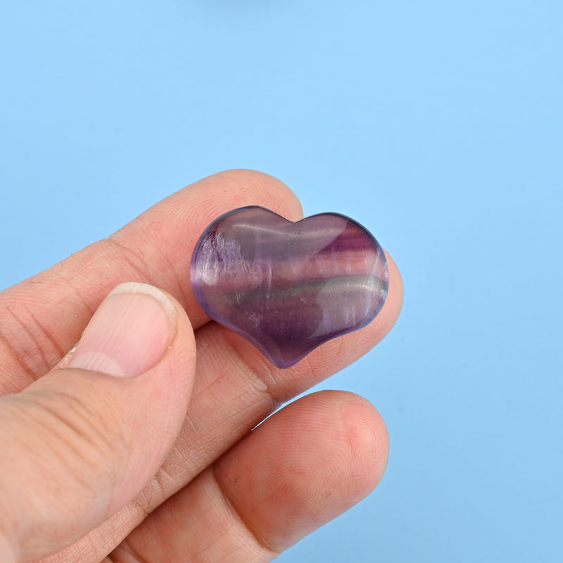 Carved Puffy Heart Figurine, 25mm x 20mm Natural Fluorite Heart Gemstone, Crystal Decor, Fluorite Small Heart Stone.