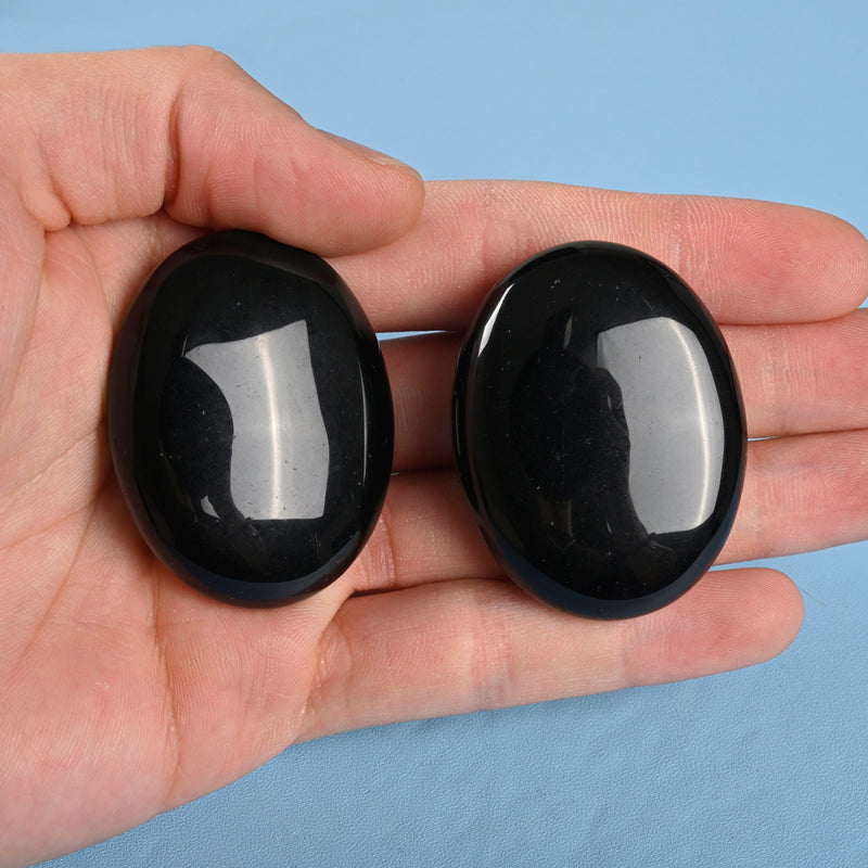 Oval Egg Palm Stone Cabochon Worry Stone, Black Obsidian Palm Stone Gemstone Crytal.