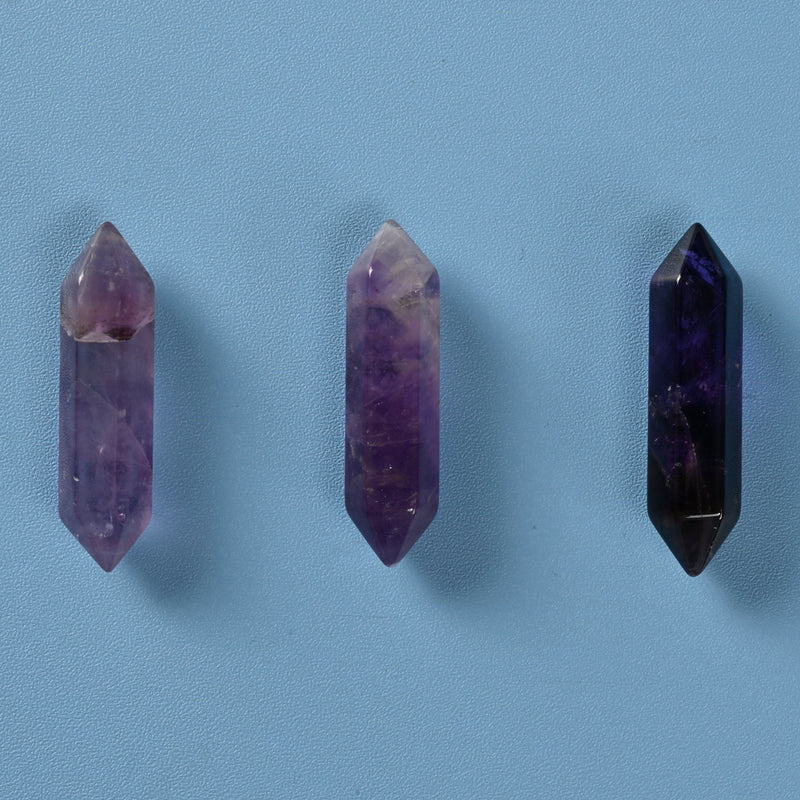 Crystal Point Gemstone, Amethyst Double Terminated Points Crystal, No Hole, Undrilled Hexagonal Crystal Pendant Charm.