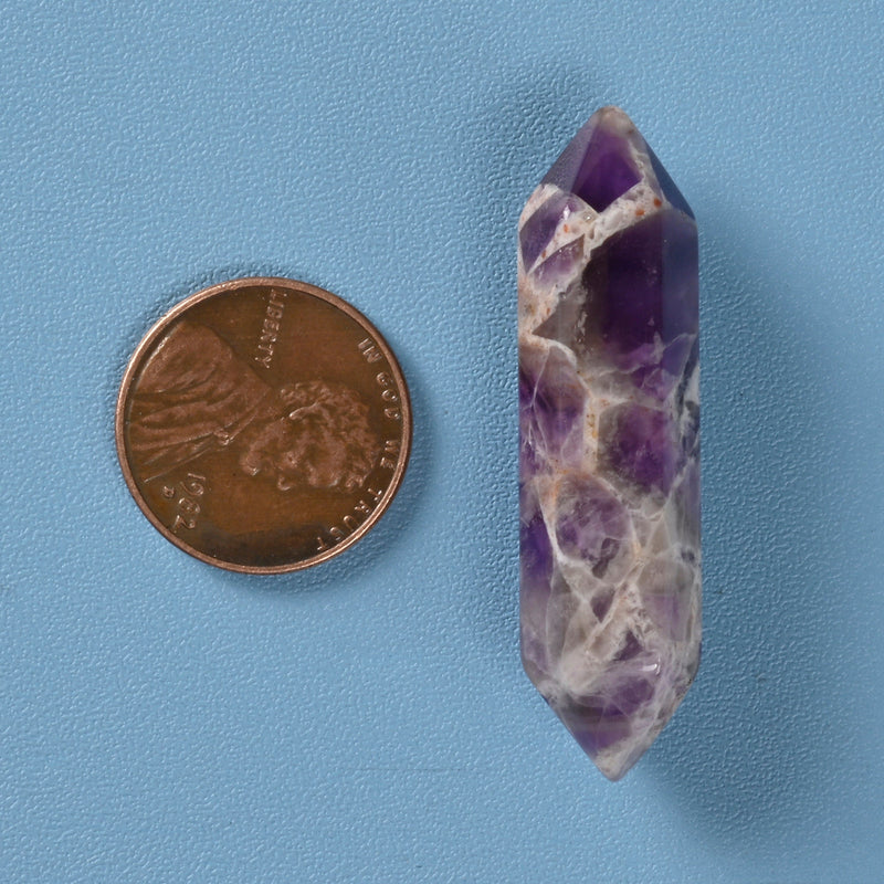 Crystal Point Gemstone, Chevron Amethyst Double Terminated Points Crystal, No Hole, Undrilled Hexagonal Crystal Pendant Charm.