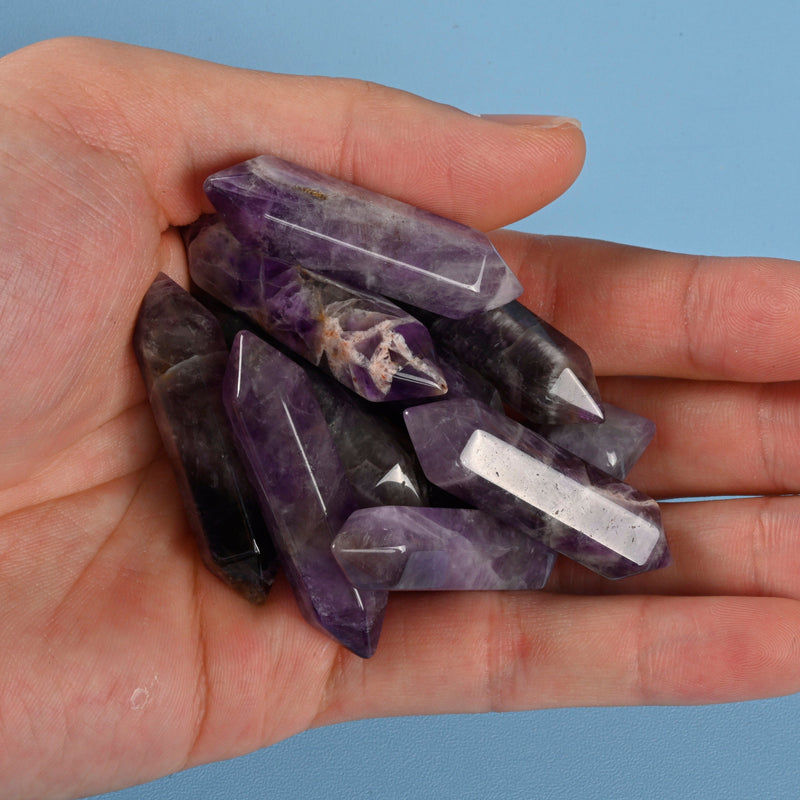 Crystal Point Gemstone, Chevron Amethyst Double Terminated Points Crystal, No Hole, Undrilled Hexagonal Crystal Pendant Charm.