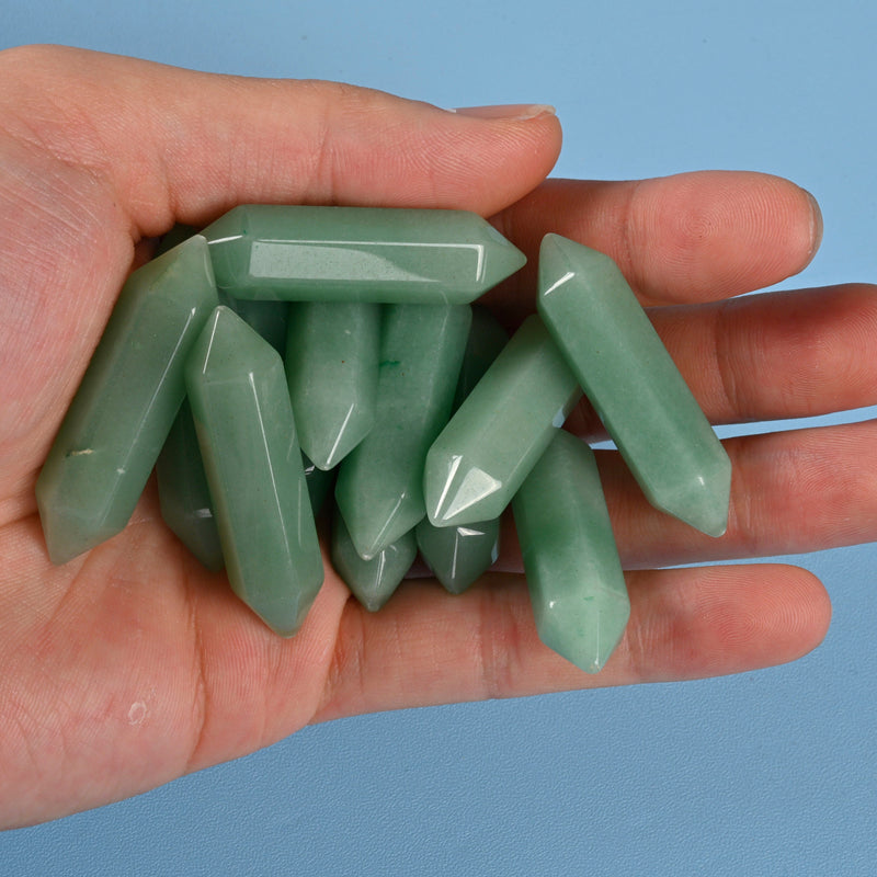 Crystal Point Gemstone, Green Aventurine Double Terminated Points Crystal, No Hole, Undrilled Hexagonal Crystal Pendant Charm.