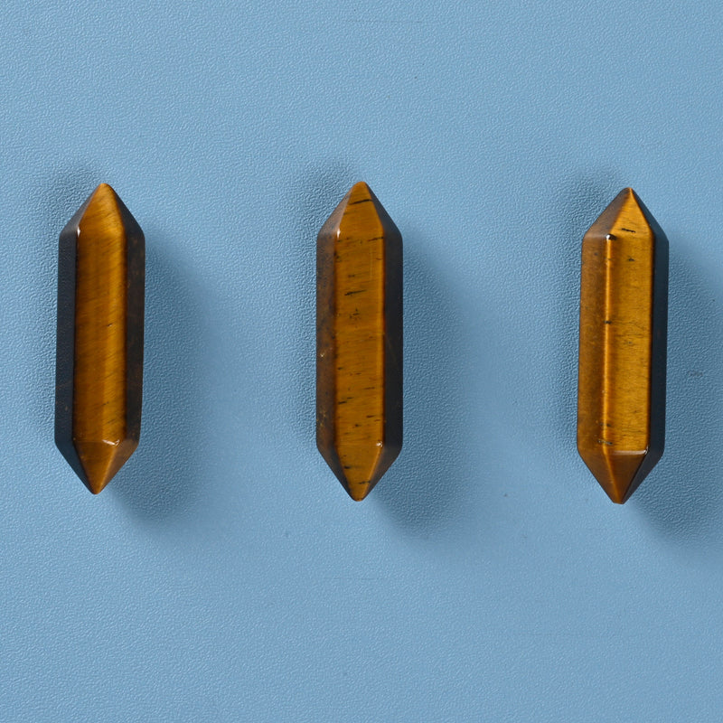 Crystal Point Gemstone, Yellow Tiger Eye Double Terminated Points Crystal, No Hole, Undrilled Hexagonal Crystal Pendant Charm.