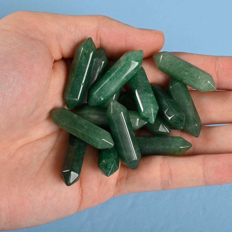 5 pieces of Green Aventurine Crystal Points, No Hole, Undrilled Green Aventurine Double Pointed Gemstone, Bulk Crystal for Pendant Making.