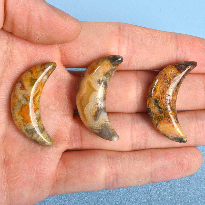 Carved Crescent Moon Crystal, Crazy Agate Crescent Moon Gemstone, 32x20mm, Moon Crystal Decor.
