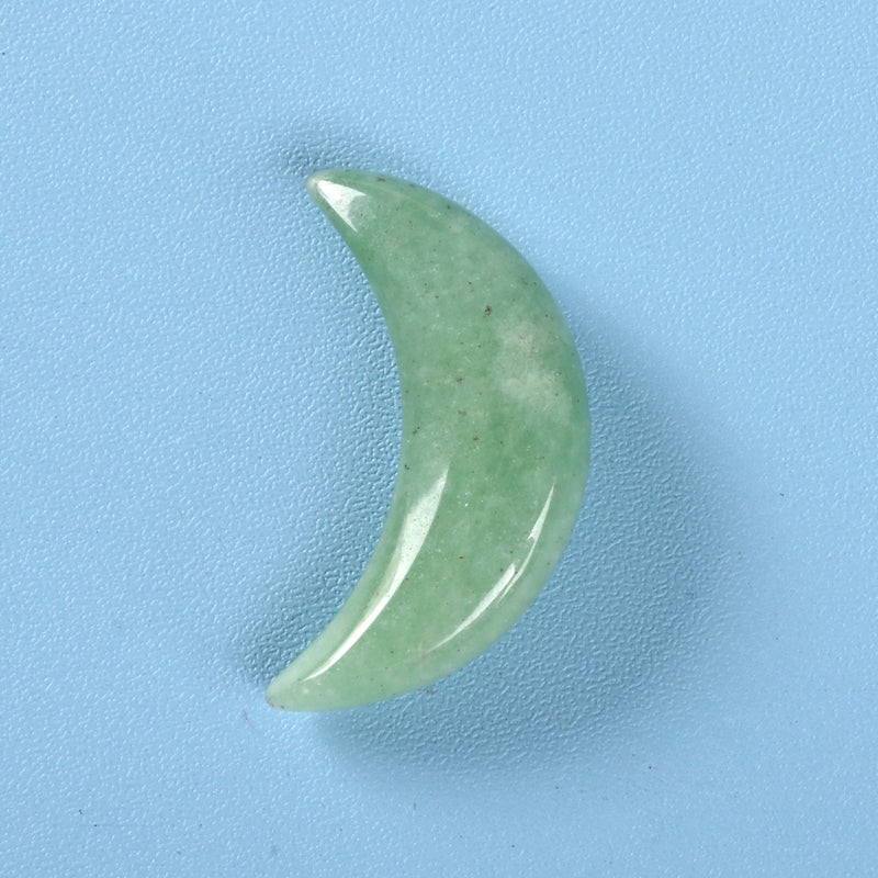 Carved Crescent Moon Crystal, Green Aventurine Crescent Moon Gemstone, 32x20mm, Moon Crystal Decor.