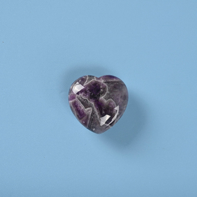 Carved Heart Crystal Figurine, 1.5 inch (40mm) Heart, Chevron Amethyst Heart Gemstone, Crystal Decor, Reiki Stone, Amethyst.