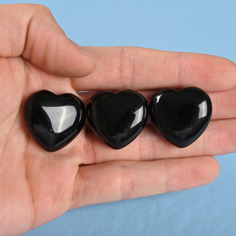 Carved Heart Crystal Figurine, 1 inch (25mm) Heart, Black Obsidian Heart Gemstone, Crystal Decor, Reiki Stone, Black Obsidian.