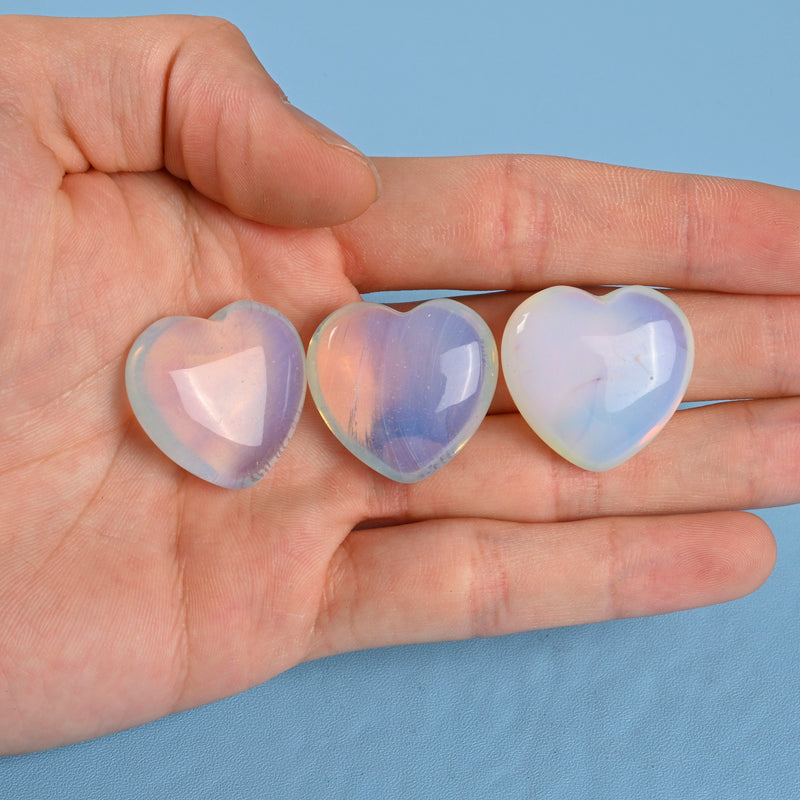 Carved Heart Crystal Figurine, 1 inch (25mm) Heart, Opalite Heart Gemstone, Crystal Decor, Reiki Stone, Opalite.