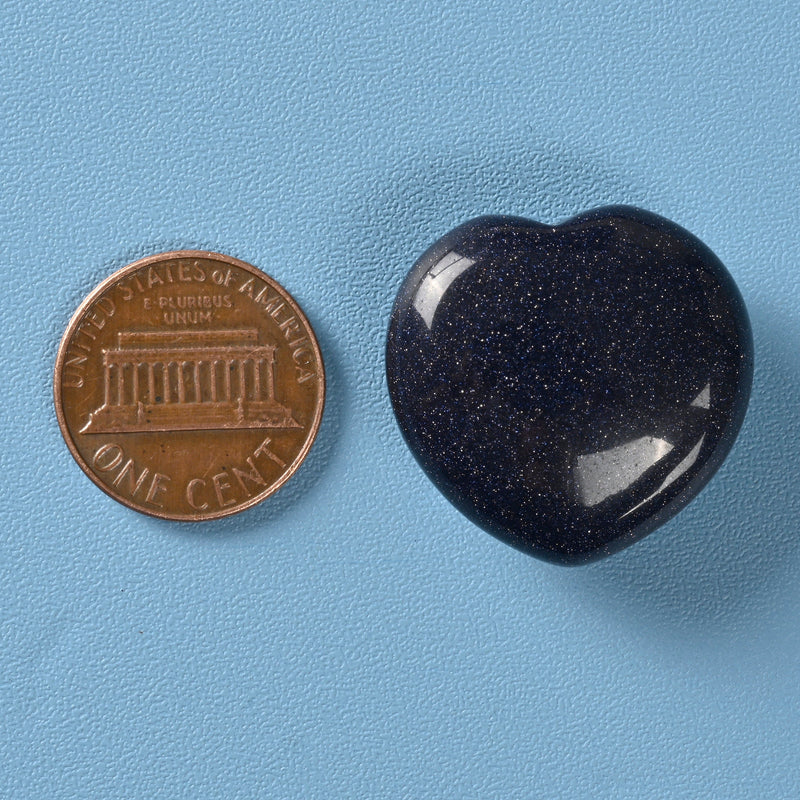 Carved Heart Crystal Figurine, 1 inch (25mm) Heart, Blue Sandstone Heart Gemstone, Crystal Decor, Reiki Stone, Blue Goldstone.