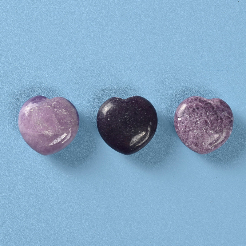 Carved Heart Crystal Figurine, 1 inch (25mm) Heart, Lepidolite Heart Gemstone, Crystal Decor, Reiki Stone, Lepidolite.