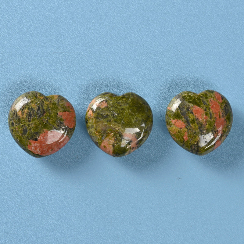 Carved Heart Crystal Figurine, 1 inch (25mm) Heart, Unakite Heart Gemstone, Crystal Decor, Reiki Stone, Unakite Jasper.