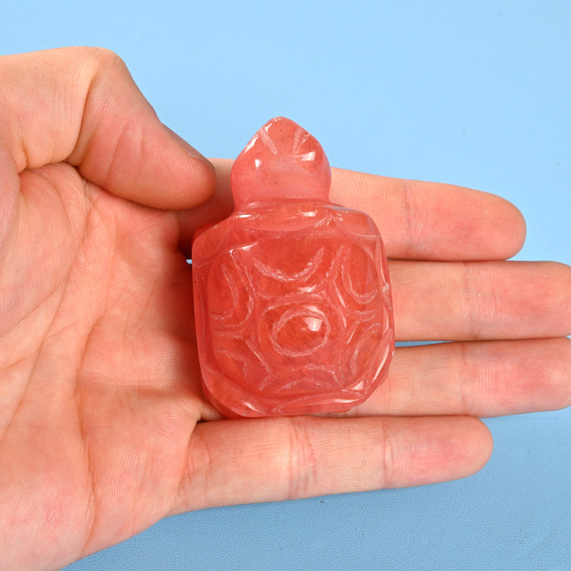 Carved Turtle Crystal Figurine, 2 inch Cherry Quartz Turtle Gemstone, Crystal Decor, Cherry Quartz Tortoise.