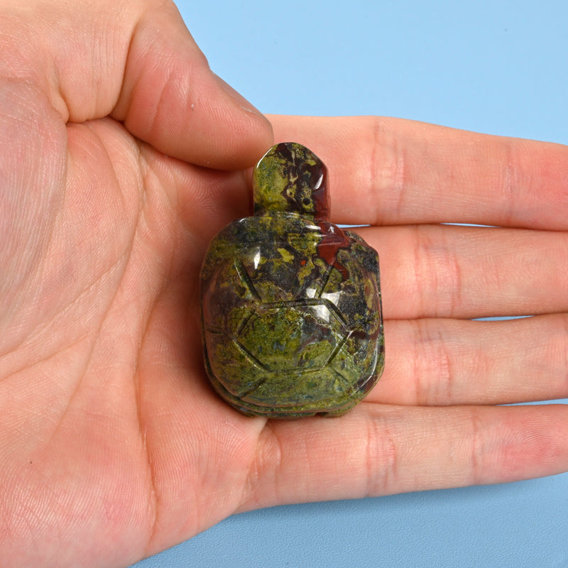 Carved Turtle Crystal Figurine, 1.5 inch Natural Dragon Bloodstone Turtle Gemstone, Crystal Decor, Dragon Blood Tortoise.