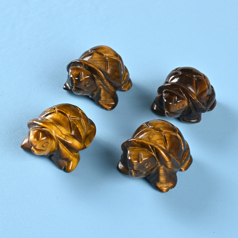Carved Turtle Crystal Figurine, 1.5 inch, 2 inch Natural Tiger Eye Turtle Gemstone, Crystal Decor, Yellow Tiger Eye Tortoise.
