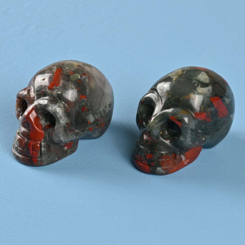 Carved Skull Crystal Figurine, 2 inch Natural African Bloodstone Skull Gemstone, Skull Crystal Decor, African Blood Skull Head.