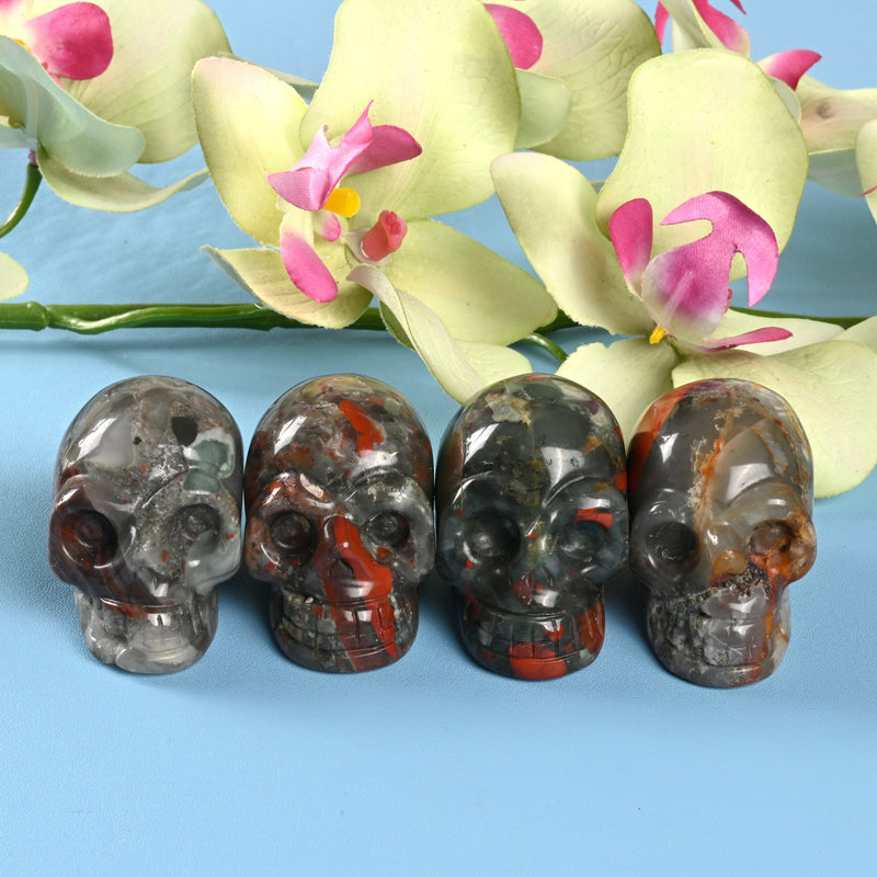 Carved Skull Crystal Figurine, 2 inch Natural African Bloodstone Skull Gemstone, Skull Crystal Decor, African Blood Skull Head.