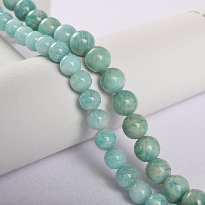 Grade A Natural Amazonite Smooth Round Loose Beads 6mm-10mm - 15" Strand