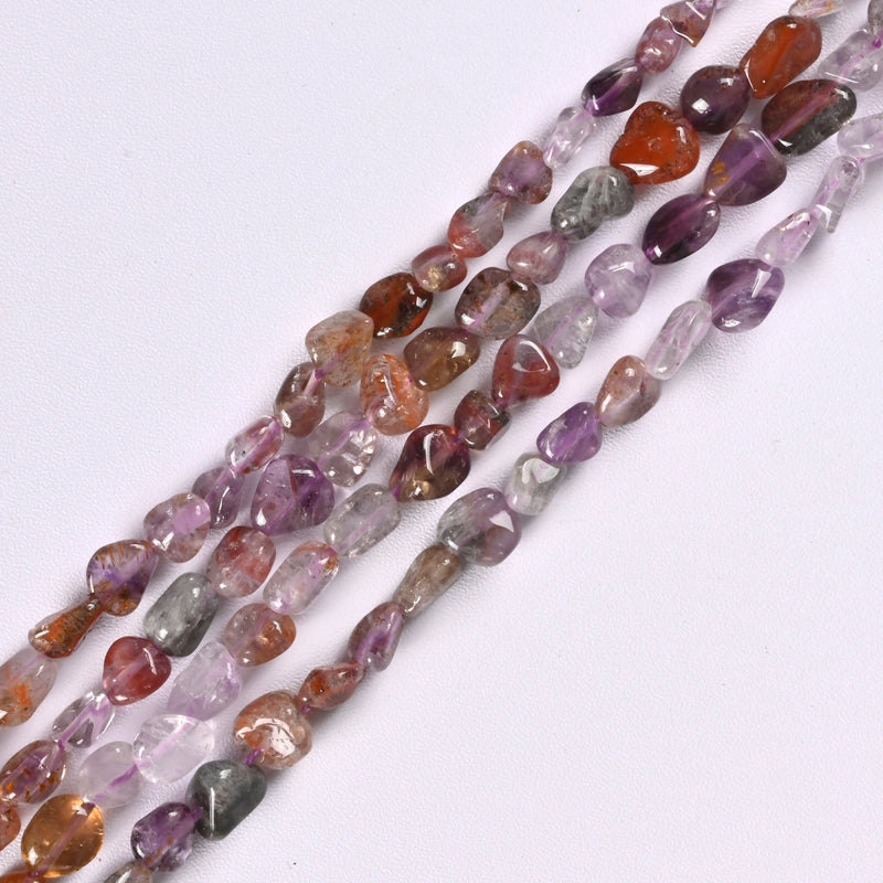 Auralite-23 / Red Cap Amethyst Smooth Pebble Nugget Loose Beads 6-8mm - 15.5" Strand