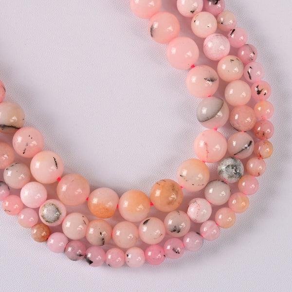 Pink Opal Smooth Round Loose Beads 6mm-10mm - 15" Strand