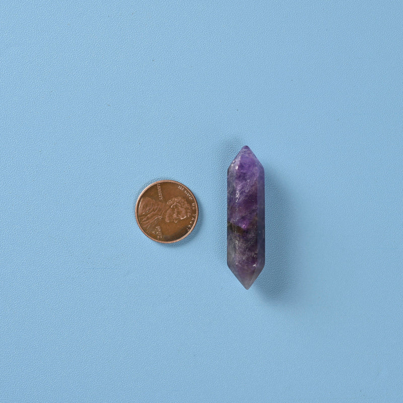 Drilled Hole Crystal Point Gemstone, Amethyst Double Terminated Points Crystal, Hexagonal Crystal Pendant Necklace Charm.