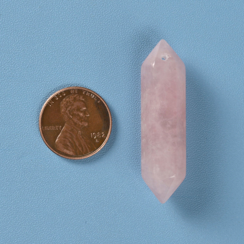 Drilled Hole Crystal Point Gemstone, Rose Quartz Double Terminated Points Crystal, Hexagonal Crystal Pendant Necklace Charm.
