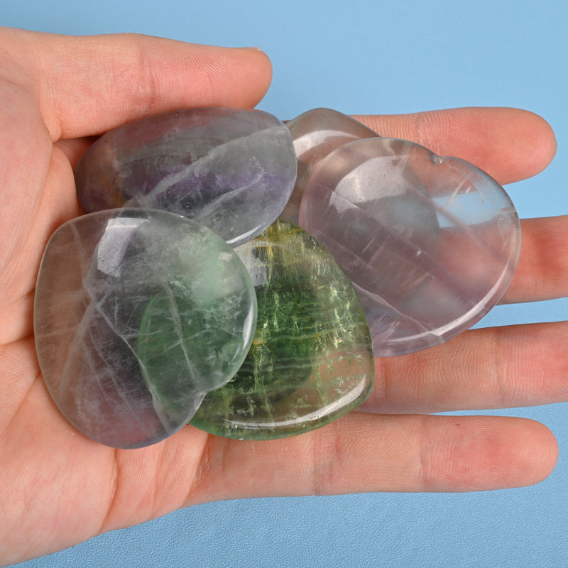 Heart Shaped Worry Stone Gemstone Crystal, Fluorite Heart Worry Stone Gemstone.