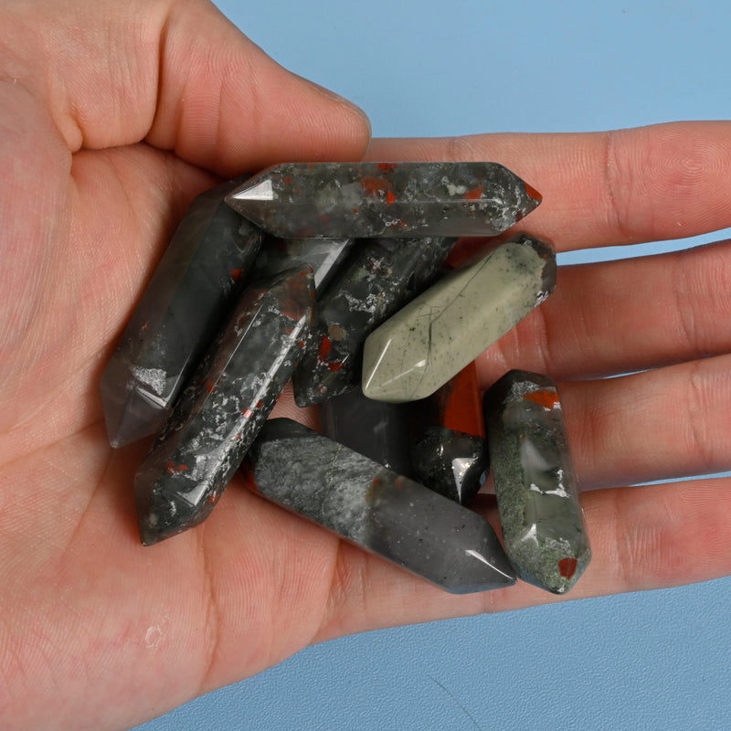 Crystal Point Gemstone, African Bloodstone Double Terminated Points Crystal, No Hole, Undrilled Hexagonal Crystal Pendant Charm.