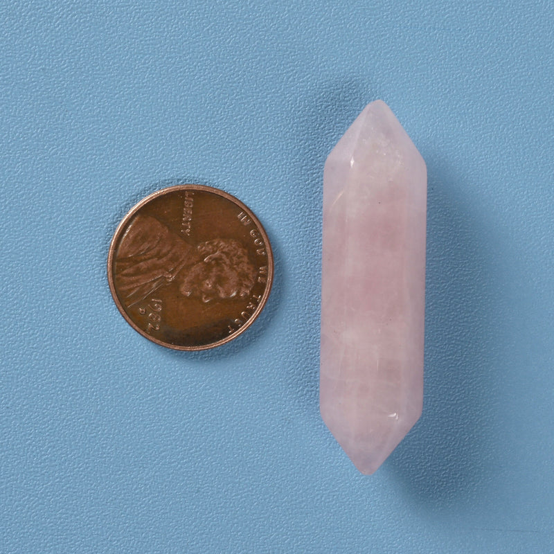 Crystal Point Gemstone, Rose Quartz Double Terminated Points Crystal, No Hole, Undrilled Hexagonal Crystal Pendant Charm.