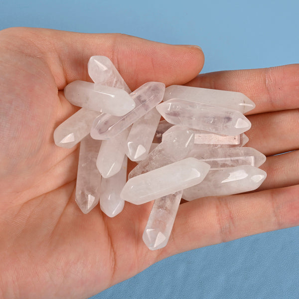 5 pieces of Clear Quartz Crystal Points, No Hole, Undrilled Natural Clear Quartz Double Pointed Gemstone, Bulk Crystal for Pendant Making.