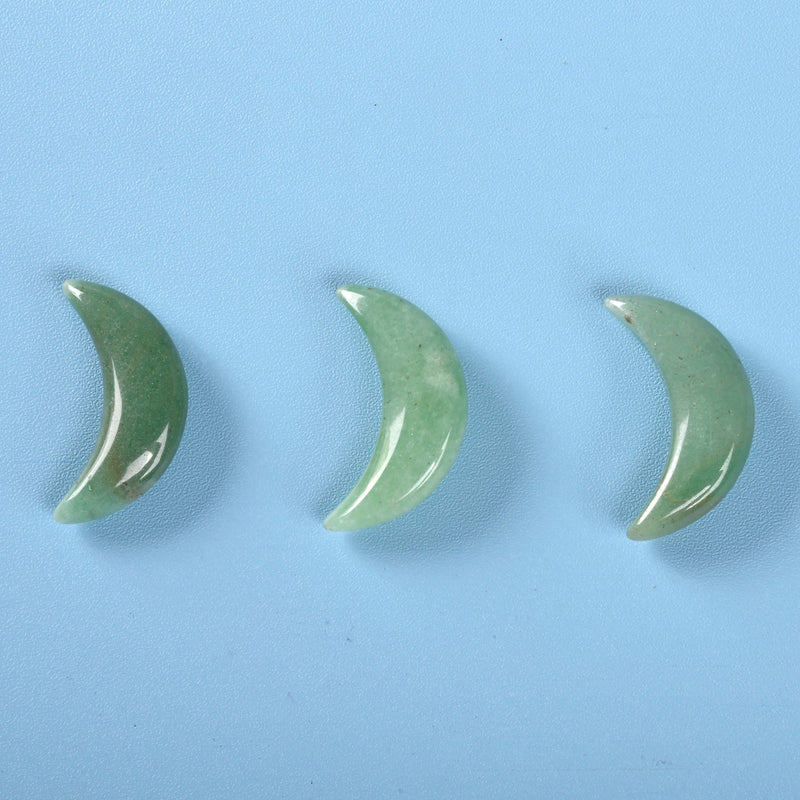 Carved Crescent Moon Crystal, Green Aventurine Crescent Moon Gemstone, 32x20mm, Moon Crystal Decor.