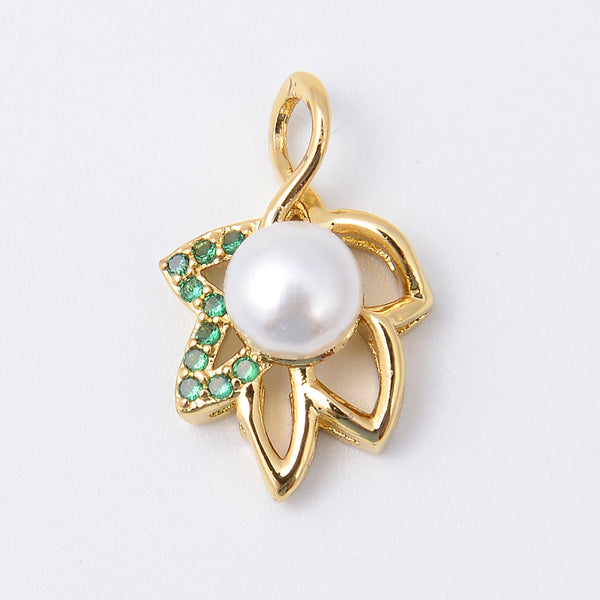 18mm Gold Maple Leaf with Pearl, Green Leaf Charm, Bracelet Pendants, Bracelet Charms, Jewelry Making DIY Bracelet Necklace Supplies