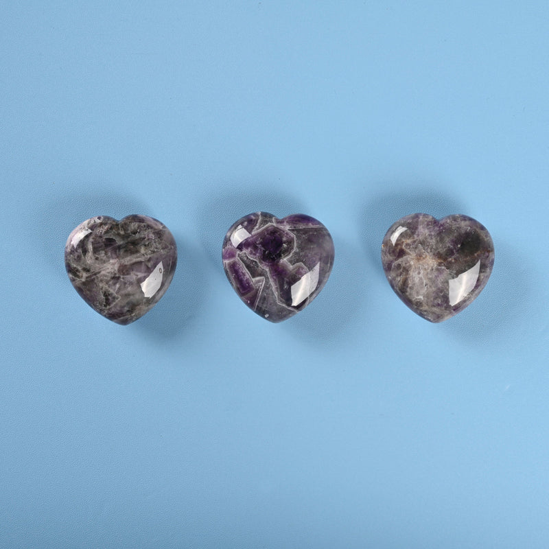 Carved Heart Crystal Figurine, 1.5 inch (40mm) Heart, Chevron Amethyst Heart Gemstone, Crystal Decor, Reiki Stone, Amethyst.